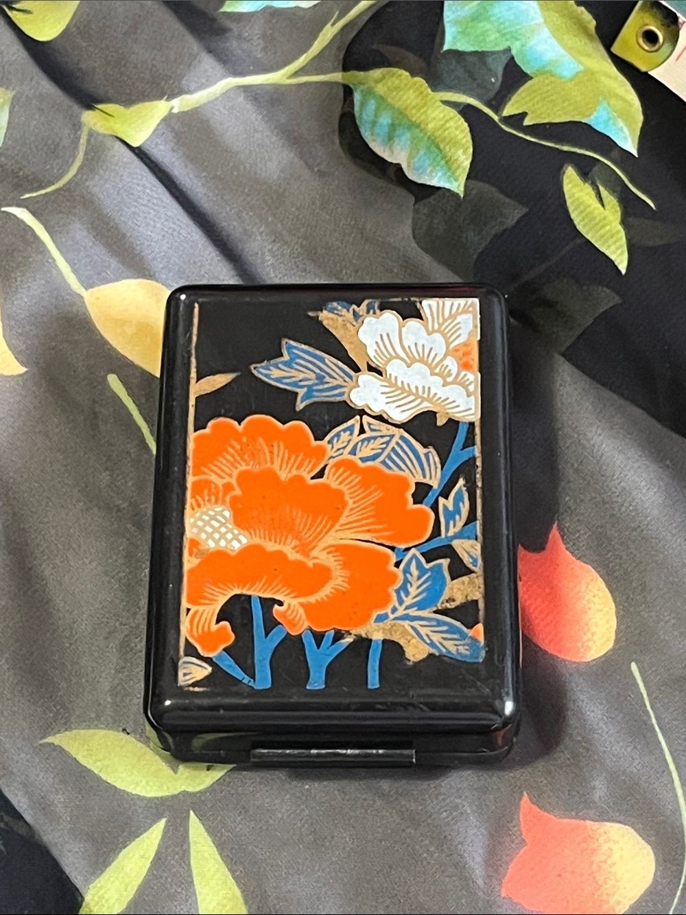 Vintage Floral Lipstick Case with Orange, Blue and Gold Accents